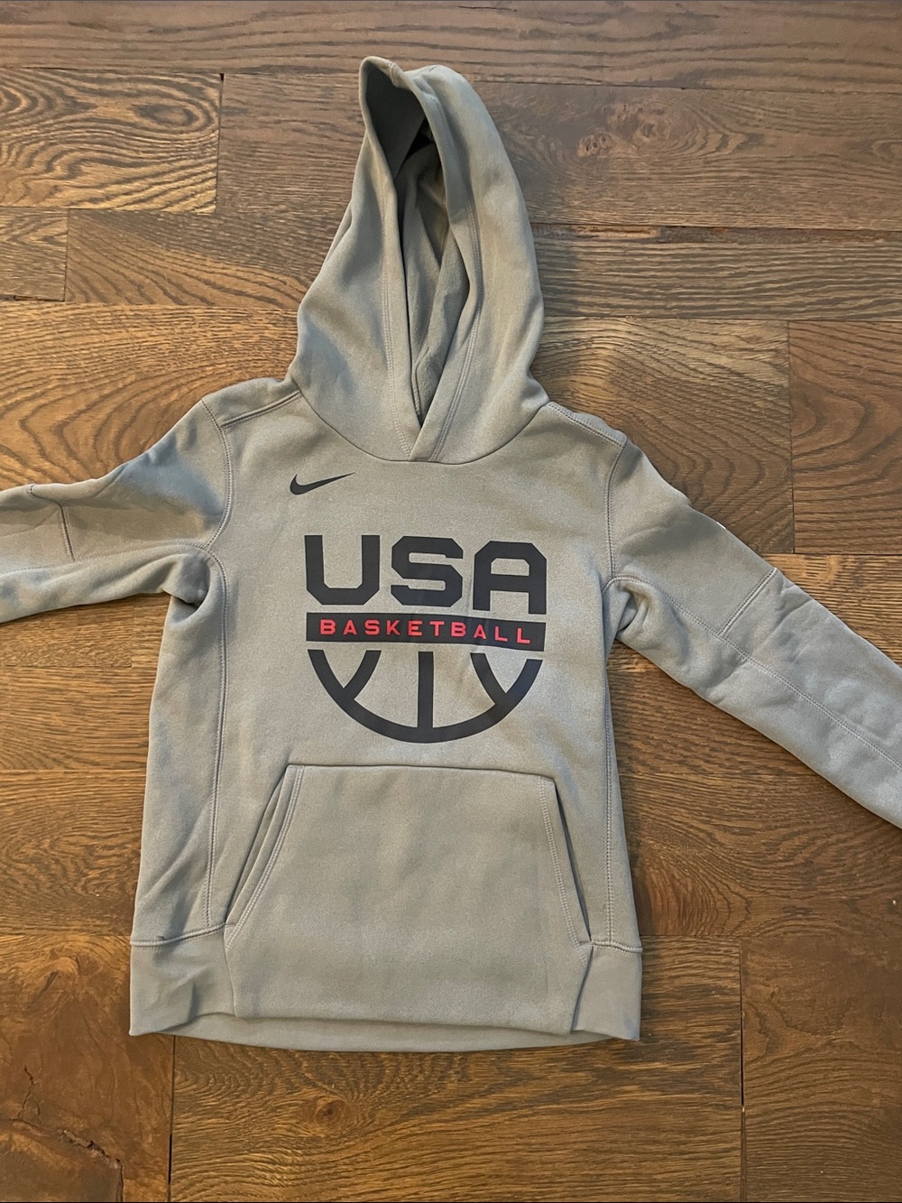 Nike Kids USA Basketball Hoodie - Light Gray with Black & Red Logo
